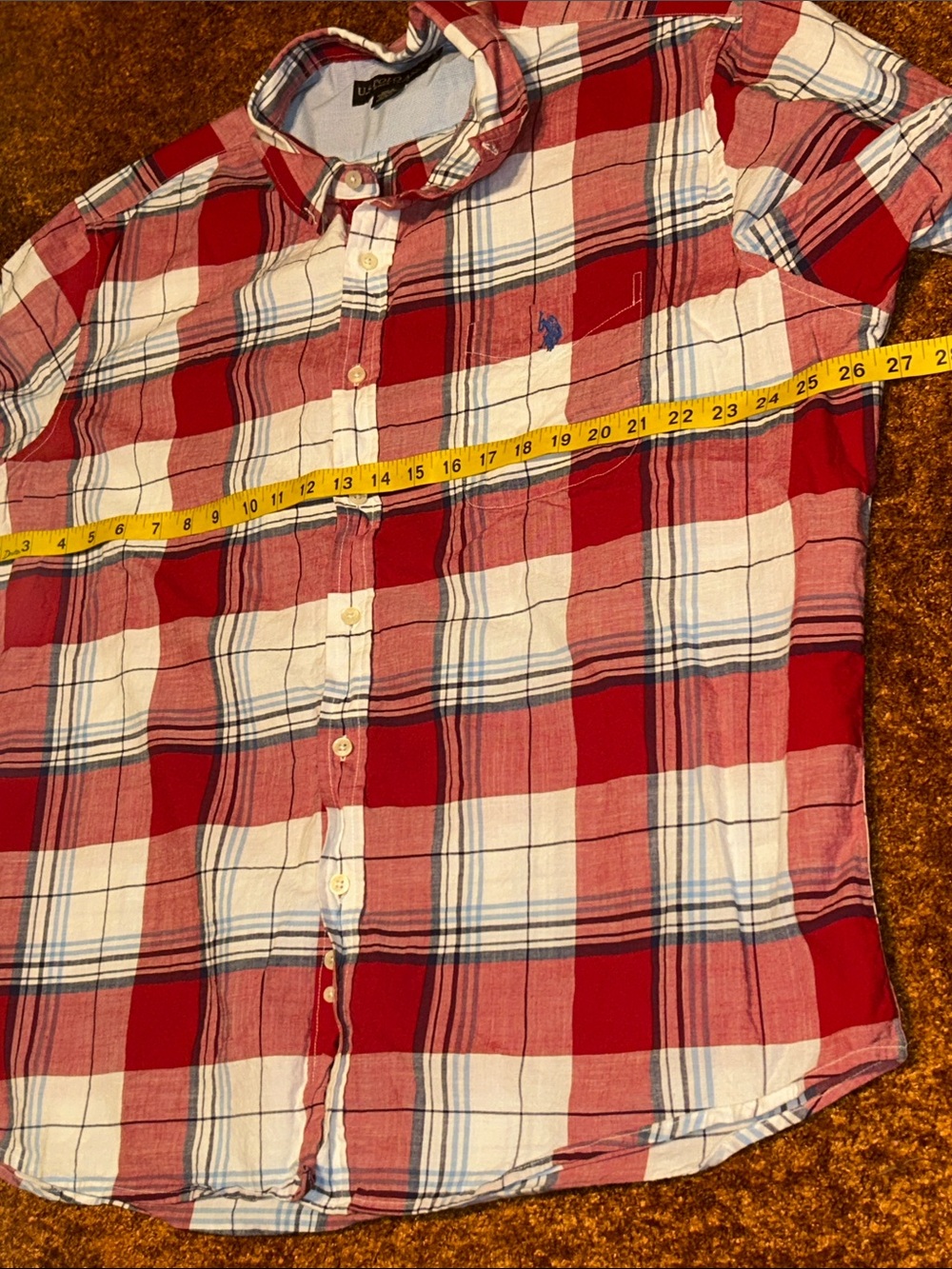 U.S. Polo Assn. Red, White & Blue Plaid Short-Sleeve Button-Up Shirt - Picture 3 of 7